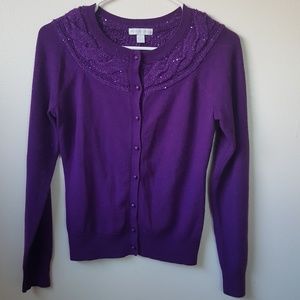 New York and Conpany Purple Sequin Accent Cardigan